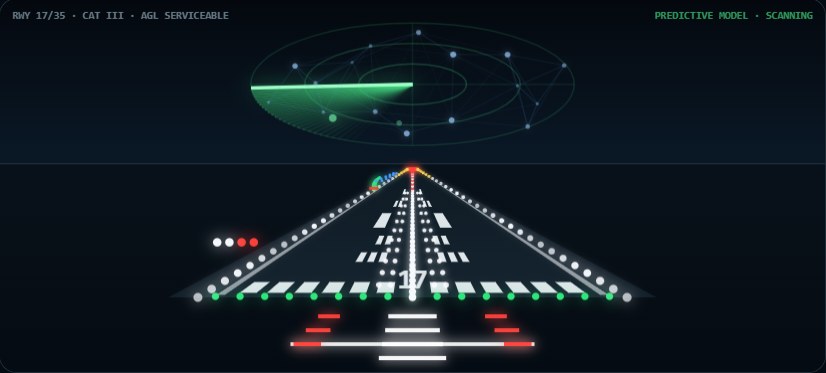 Sky Logics runway visualisation with a predictive model scanning airfield lighting